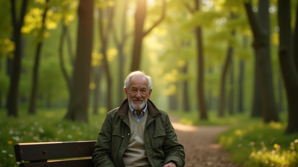 Rahu ja meditatsiooni hetk looduses, pensionär nautib metsarada